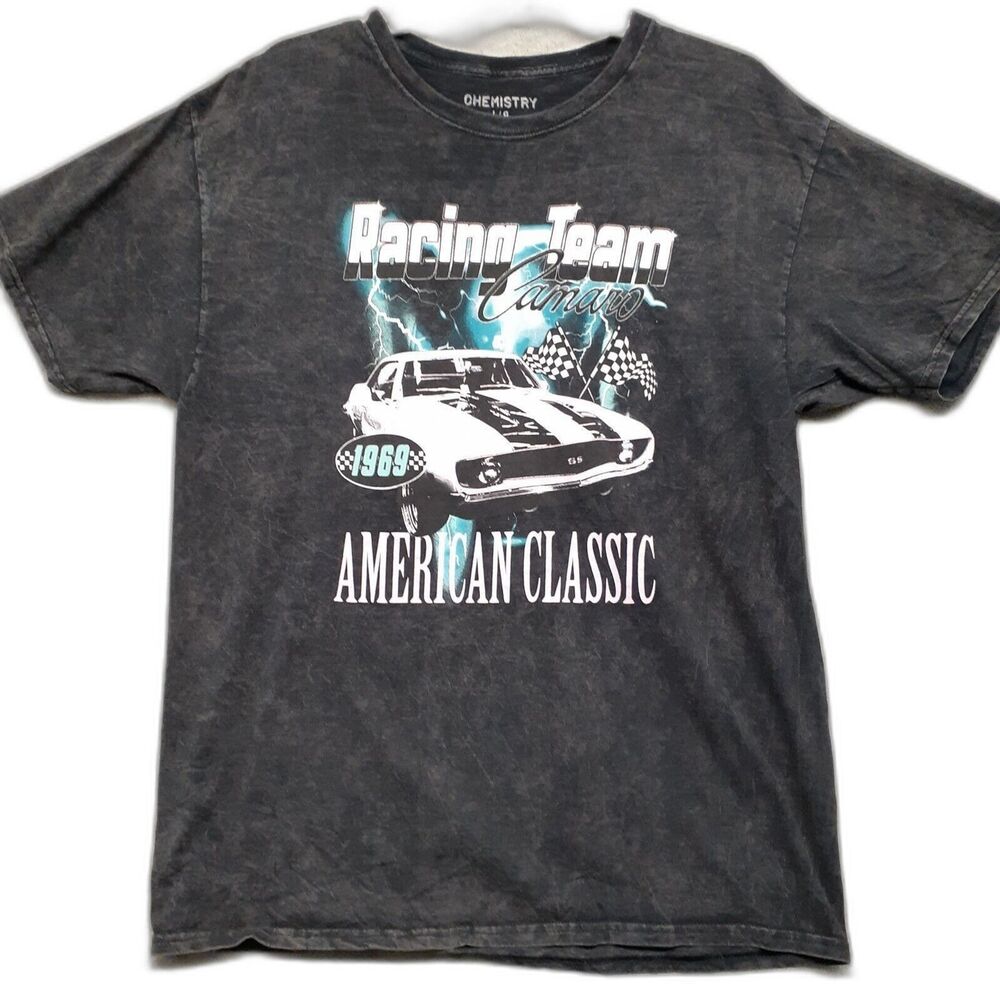 Chemistry Mens Sz L Racing Team Camaro American Classic Black Dark Gray T-Shirt